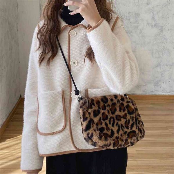 

autumn and winter new leopard plush one shoulder club casual soft zebra cross bag