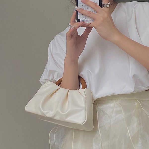 

evening bags wooden handle wrinkles cloud small handheld women's bag 2021 korean one-shoulder crossbody mini