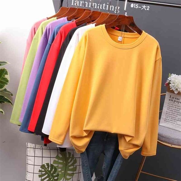 

needbo t shirt women 100% cotton long sleeve 4xl oversize casual t-shirt women korea loose full tee shirt femme 210324, White