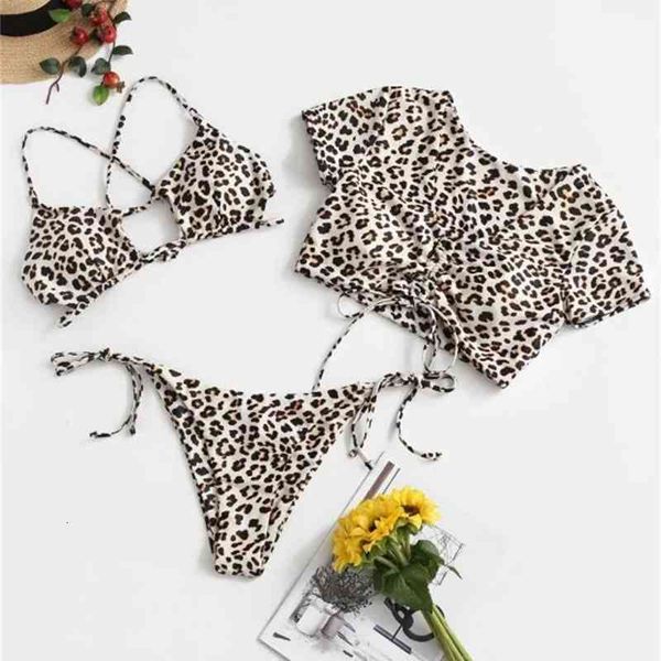 

pattern 2021 fashion leopard fire bikini, Black;white