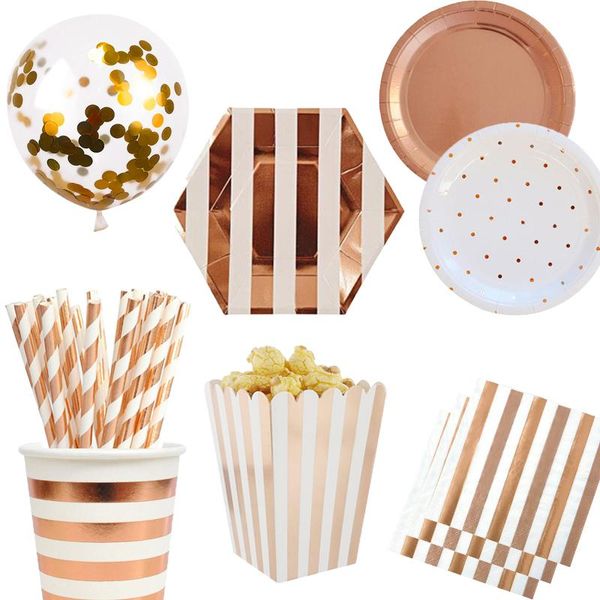 

disposable dinnerware party supplies rose gold tableware champagne cup balloons birthday decoration friends babyshouwersupplies