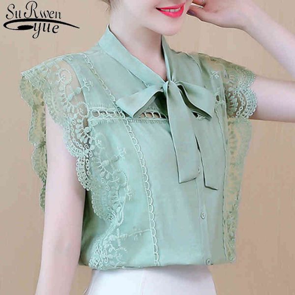 

bow blouse women clothing sleeveless and blusas mujer de moda streetwear hollow out 4861 50 210521, White
