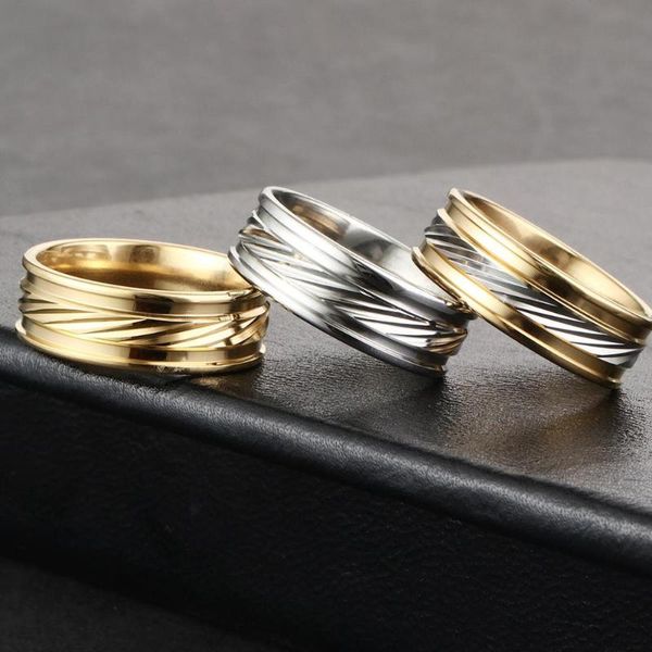 

cluster rings carved stainless steel finger for men gold silver color casual engagemen wedding band jewelry gift accessories, Golden;silver