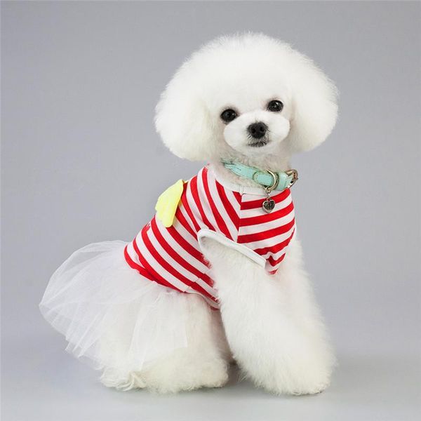 

dog apparel fashion pet clothes for puppy cute dress stripes with angel wings & sweet gauze skirt lace tutu