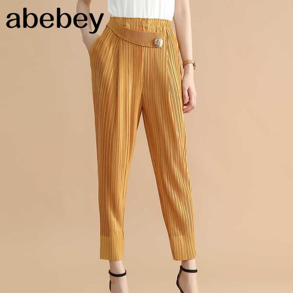 

pleated casual solid color elastic high waist harlan cropped pants women miyak carrot pants all-match bloomers female 210715, Black;white