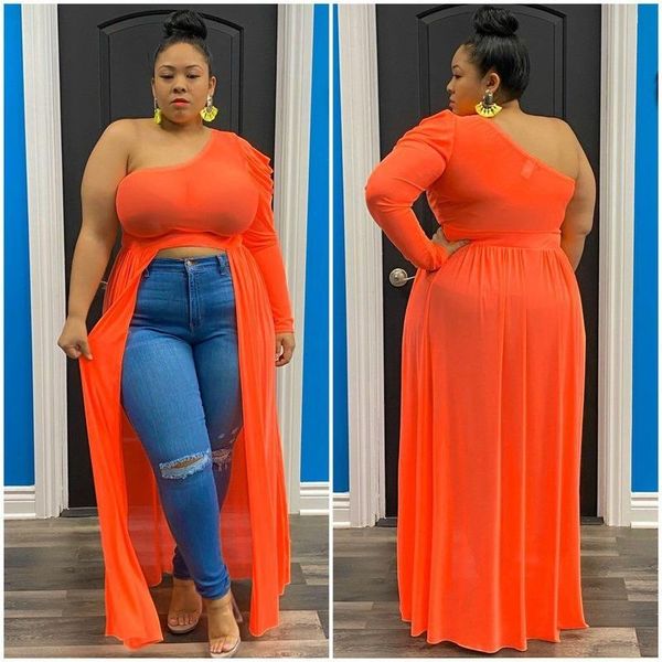 

one shoulder women dress high low slit irregular length thin mesh party clubwear long dresses plus size asymmetry vestidos casual, Black;gray