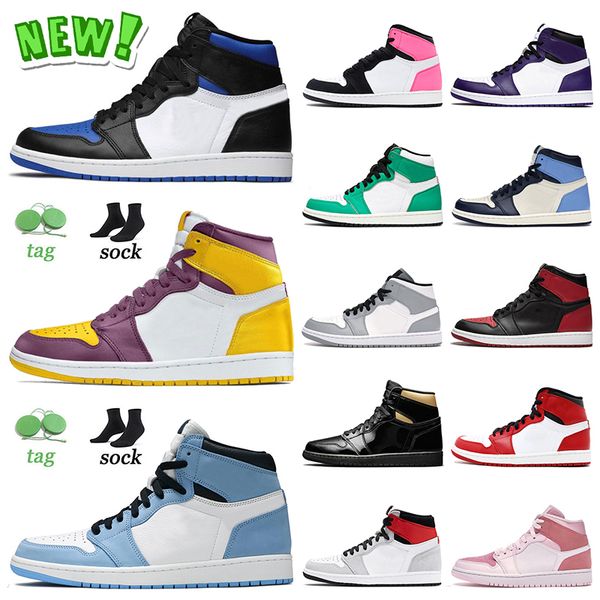 

authentic new basketball shoes jumpman 1 1s mens women university blue royal toe brotherhood mid light smoke grey chicago bred lucky green h