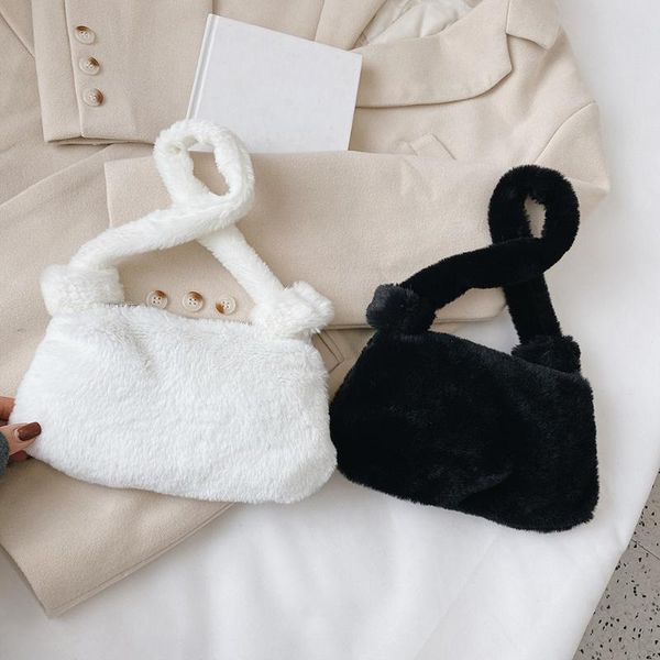 

evening bags vintage women plush shoulder soft handbag ladies casual bag fluffy warm purse handle totes for