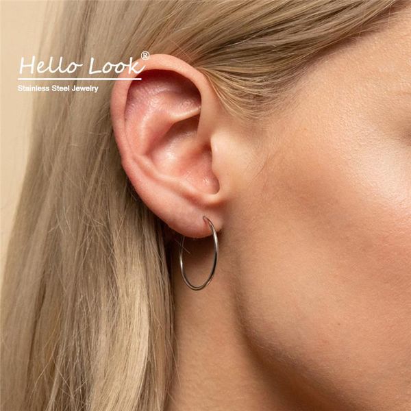 

hellolook 25mm circle minimalist thin hoop earring fashion stainless steel for women trendy earrings jewelry accessories & huggie, Golden;silver