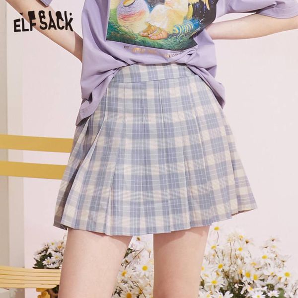 

skirts elfsack plaid british high waist casual women pleated mini skirts,2021 summer vintage,minimalist girly daily preppy bottom, Black