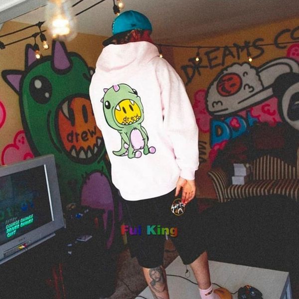 

designer drew house hoodies hip hop trendy little dinosaur cotton hooded pullover sweater couple wear for men and women fashion loose, Black