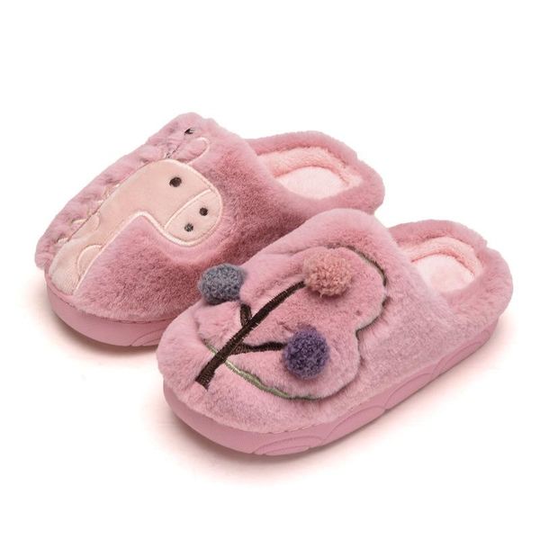 

slipper girls home slippers winter/autumn kids cotton shoes children boys cartoon indoor soft bottom warm velvet fashion, Black;grey