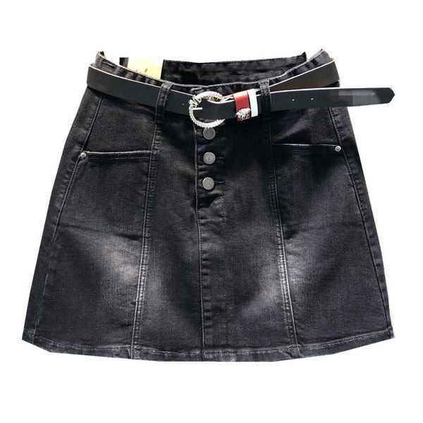 Saias Preto Denim Mini Saia Mulheres Outono Cintura Alta Cintura Anti-Glare A-Linha Single Breasted Jeans