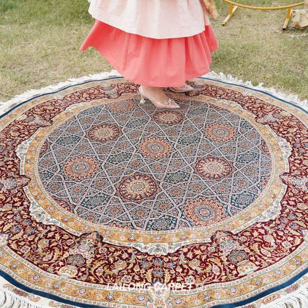 

carpets 6'x6' persian hand-woven indoor silk area carpet qum (tj108a)