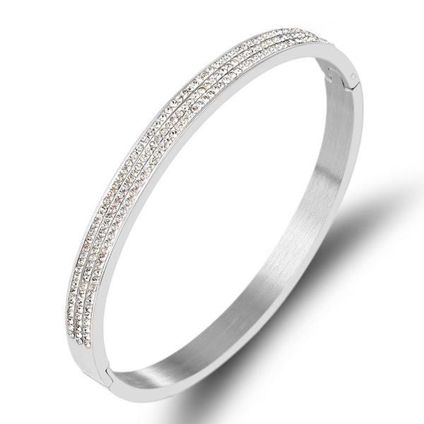 

bangle full crystals paved bangles bracelets stainless steel zirconia for women charm party jewelry wholesale, Black