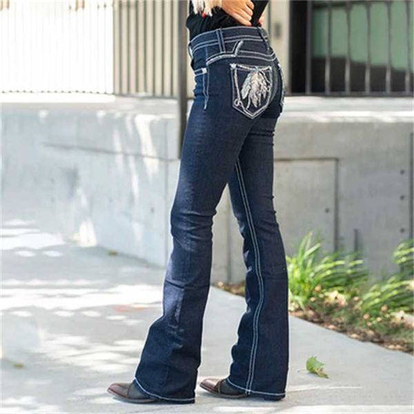 

women's jeans 2021 embroidery slim fitting trousers, Blue