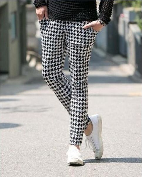 

men's clothing hair stylist fashion nightclub bigbang summer houndstooth harem pants trousers plus size costumes 27-46, Black