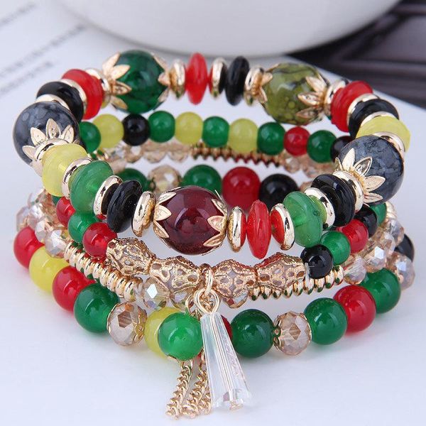 

bangle fashion women charms bracelets bijoux chain tassel crystal beads cuff bangles vintage multilayer jewelry, Black