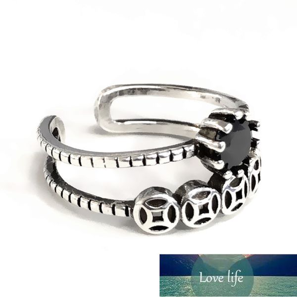 

band rings 925 sterling silver double layer black stone thai silver color ring jewelry for women party gifts wholesale