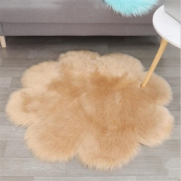 

long hair carpet living room deco artificial skin flower shape fluffy mat pad anti slip chair sofa rugs carpets