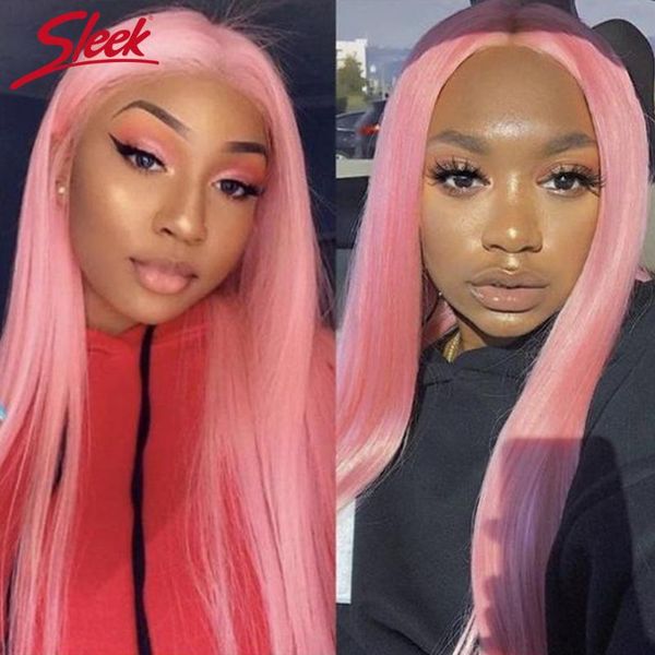 

lace wigs sleek pink wig short straight front human hair peruvian remy transparent 4x4 closure, Black;brown