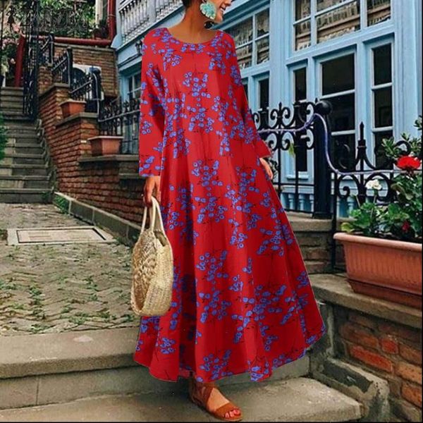 

autumn womens dresses floral printed sundress women long sleeve dress vintage casual bohemian party maxi vestido female robe kaftan, Black;gray