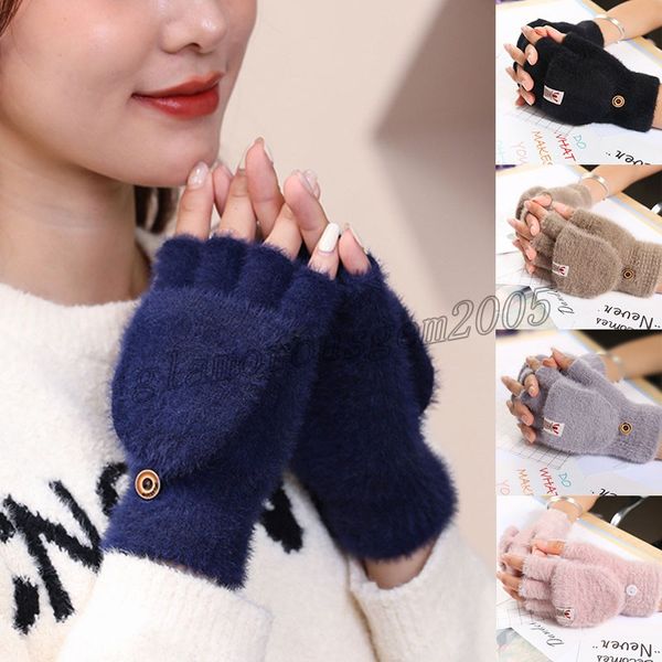 

stylish warm gloves soft imitation mink velvet gloves pure color simple sweet half-finger gloves gifts for friends, Blue;gray