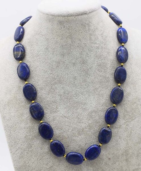 

blue lapis flat oval 15*20mm necklace 18inch nature wholesale beads, Silver