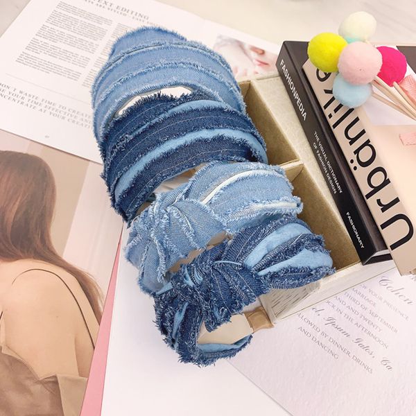 

new women wide denim knot hairband cross knotted head band girls fashion fabric headband solid head hoop lady hair accessories, Silver