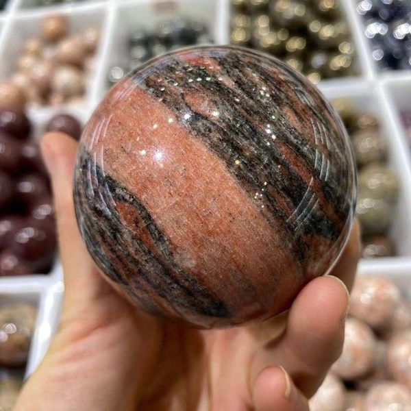 

decorative objects & figurines natural red zebra stone crystal quartz ball aura healing room decoration home gemstone aquarium gift