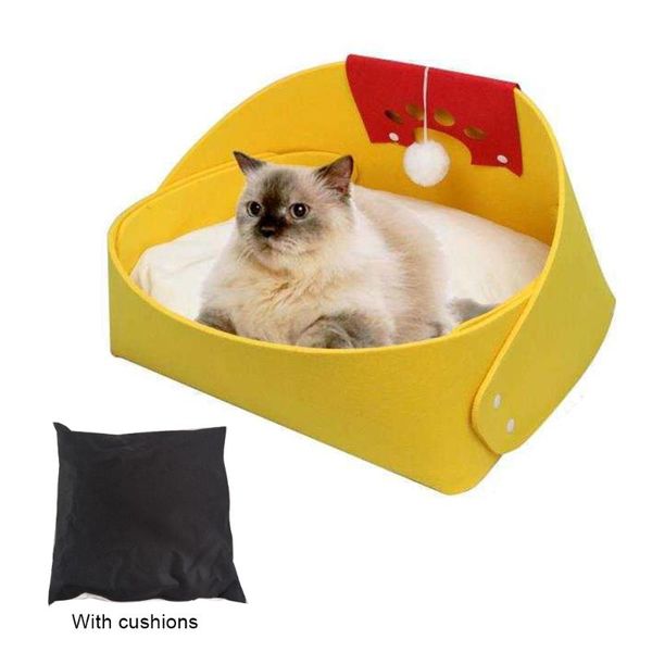 

cat beds & furniture soft comfortable pet kitten food mat house with cushion scrubable detachable felt eating nest bed