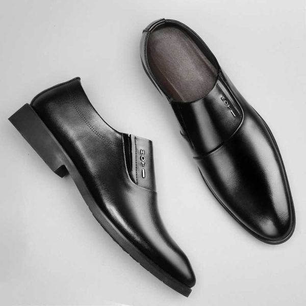 

casual leather shoes men's spring 2021 business ess and british wedding, Black