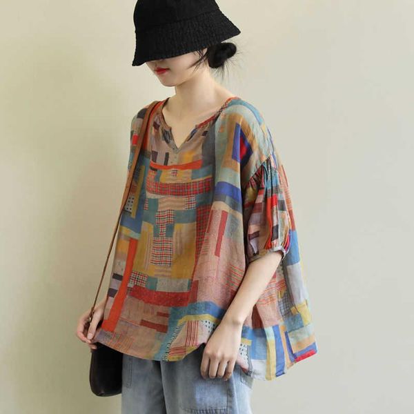 

women's blouses & shirts large print cotton linen t-shirt short sleeve loose summer light lantern baby shirt slim top, White