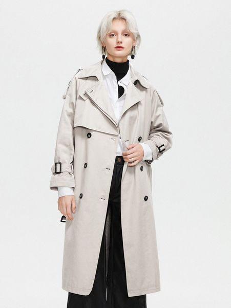 

ziai buckle strap double breasted trench coat m5qx#, Tan;black