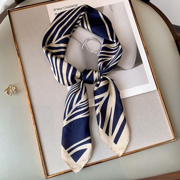 

scarves silk scarf square 70*70cm soft satin leaf print women neck foulard bandana hijab lady fashion female hair scarfs, Blue;gray