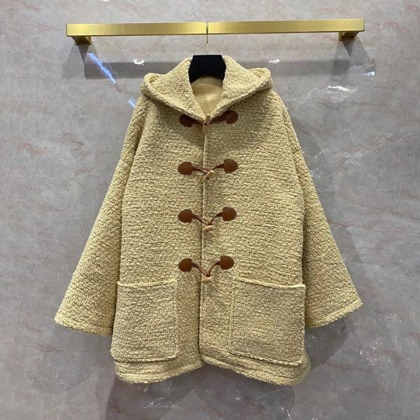 

women's wool & blends 2021 winter designer hooded overcoat c531, Black