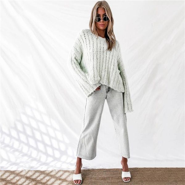 

sweater autumn and winter female fashion solid color mohair article pit round neck commute knitting hedging ladies women's sweaters, White;black