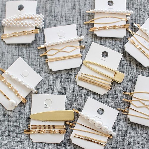 

hair clips & barrettes fashion pearl female hairpin sweet girl bangs clip word side alloy handmade ins accessories, Golden;silver