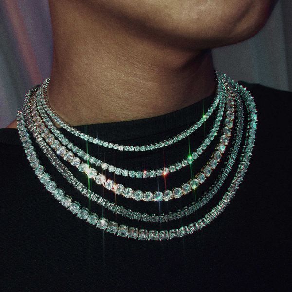 

3mm 4mm 5mm 6mm 1 row shiny tennis chain necklace men hip hop iced out bling cz necklace jewelry gold silver color charm gift x0707