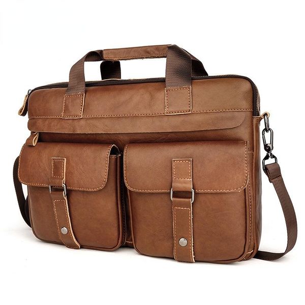 

briefcases briefcase men genuine leather brown black pocket men's business bag a4 document lapoffice passport messenger 6014