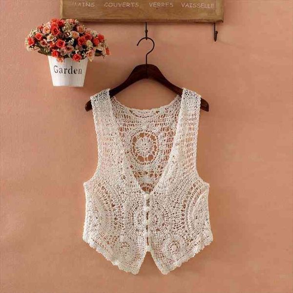

bohemia sleeveless jacket womens sweaters hollow out fall clothing femme wholesale handmake knitting vest vintage women tank p30, White;black