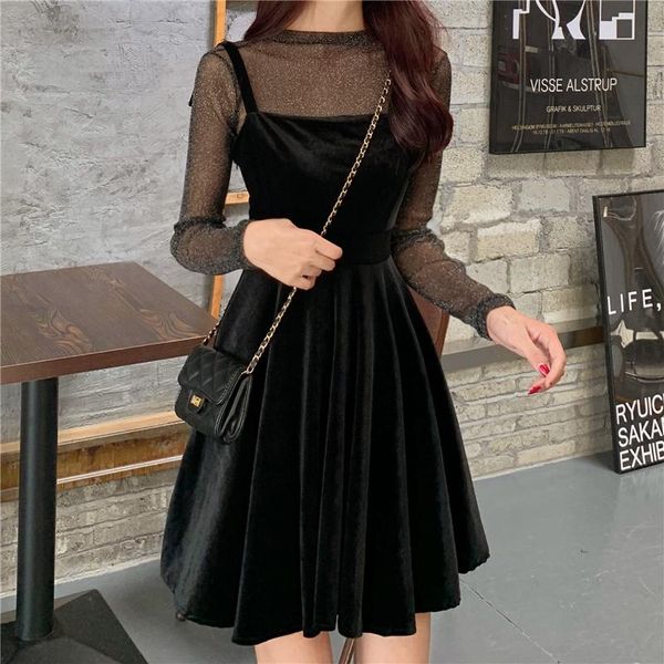 

casual dresses area b ~ french little black dress all to western style restoring ancient ways at nus two-piece velvet strap female tide, Black;gray