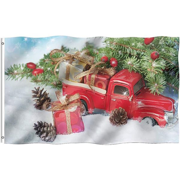 Weihnachtsbaum-rote LKW-Flaggen, 3 x 5 Fuß, 150 x 90 cm, All-Country-Digitaldruck, 80 % Beschnittzugabe, 100D-Polyester mit Messingösen