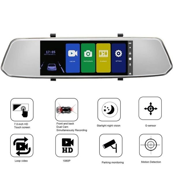 

7inch dvrs video recorder touch screen dash hd 1080p mirror car dvr camera loop recording 24h paking motion tracking