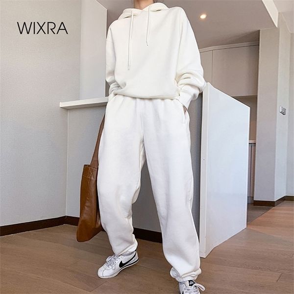 

wixra womens basic cotton sweatshirts sets early spring hoodies+ elastic waist pants casual suits street wear 210709, White