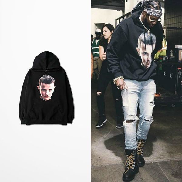 

ulzzang fashion funny hip hop hoodies men skateboard high street weird things print harajuku sweater joyce byers eleven, Black