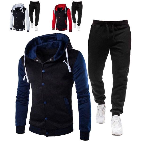 

men's tracksuits 2021 fashion mens streetwear retro baseball uniform hooded jackets+pants 2 piece sets homme harajuku wild casual coupl, Gray