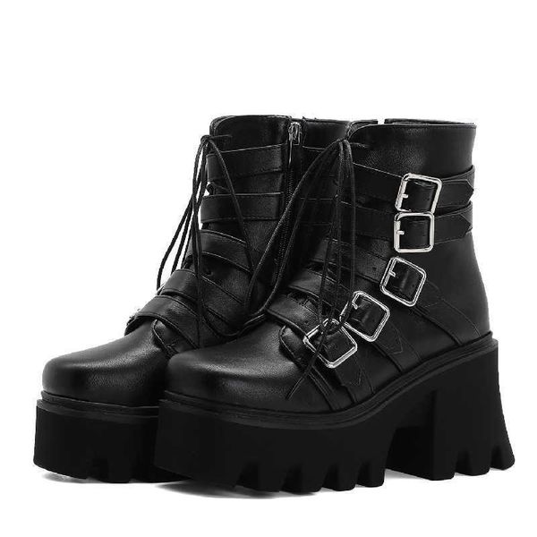 

buckle black ankle boot platform soft leather autumn winter ladies boots puck high heels shoes ladies large size 210429