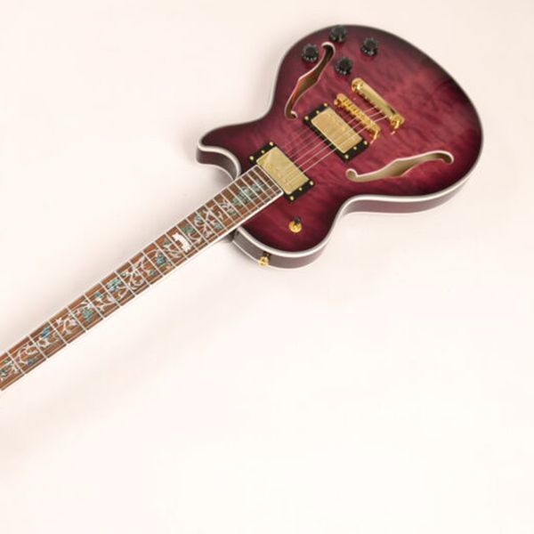 

new 6 strings custom semi hollow body electric guitar quilted maple veneer good pickups rosewood fingerboard