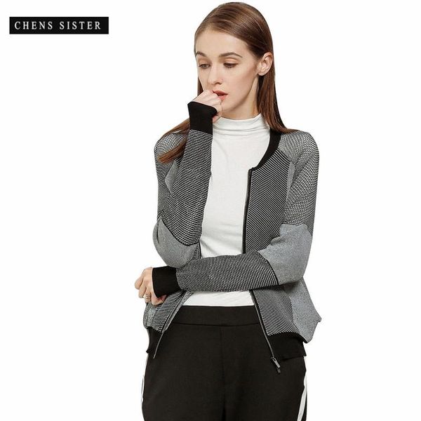 

women's sweaters [chens sister] ins knitted sweater female zip up knit jacket season cardigan womens knitting, White;black